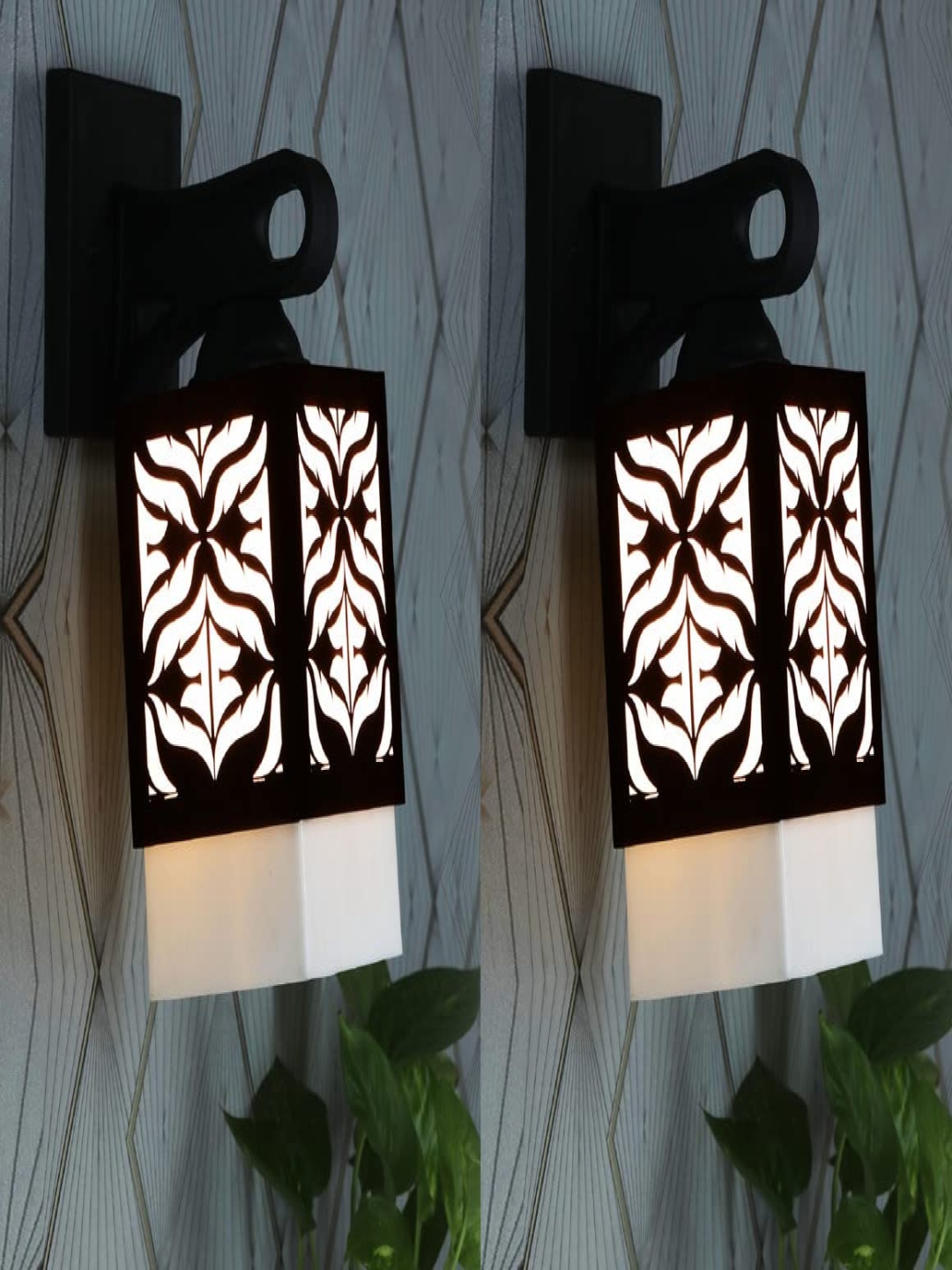 

Gojeeva Black and White 2 Pieces Textured Wooden Square Shaped Wall Lamps