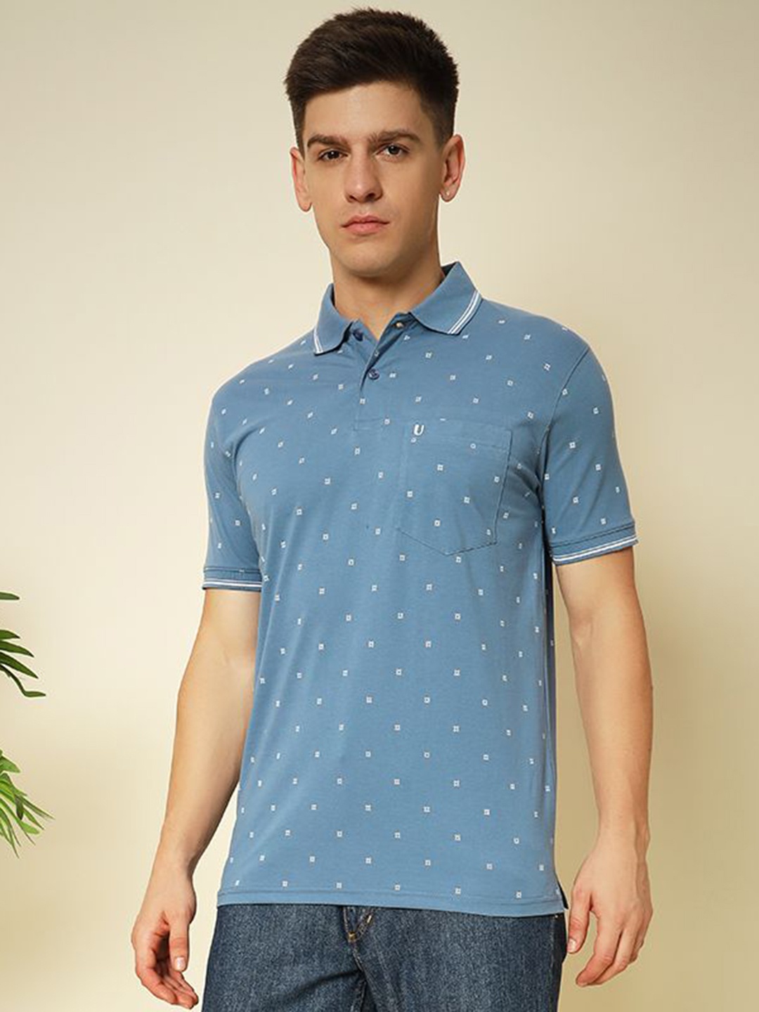 

UNIBERRY Men Printed Polo Collar T-shirt, Grey