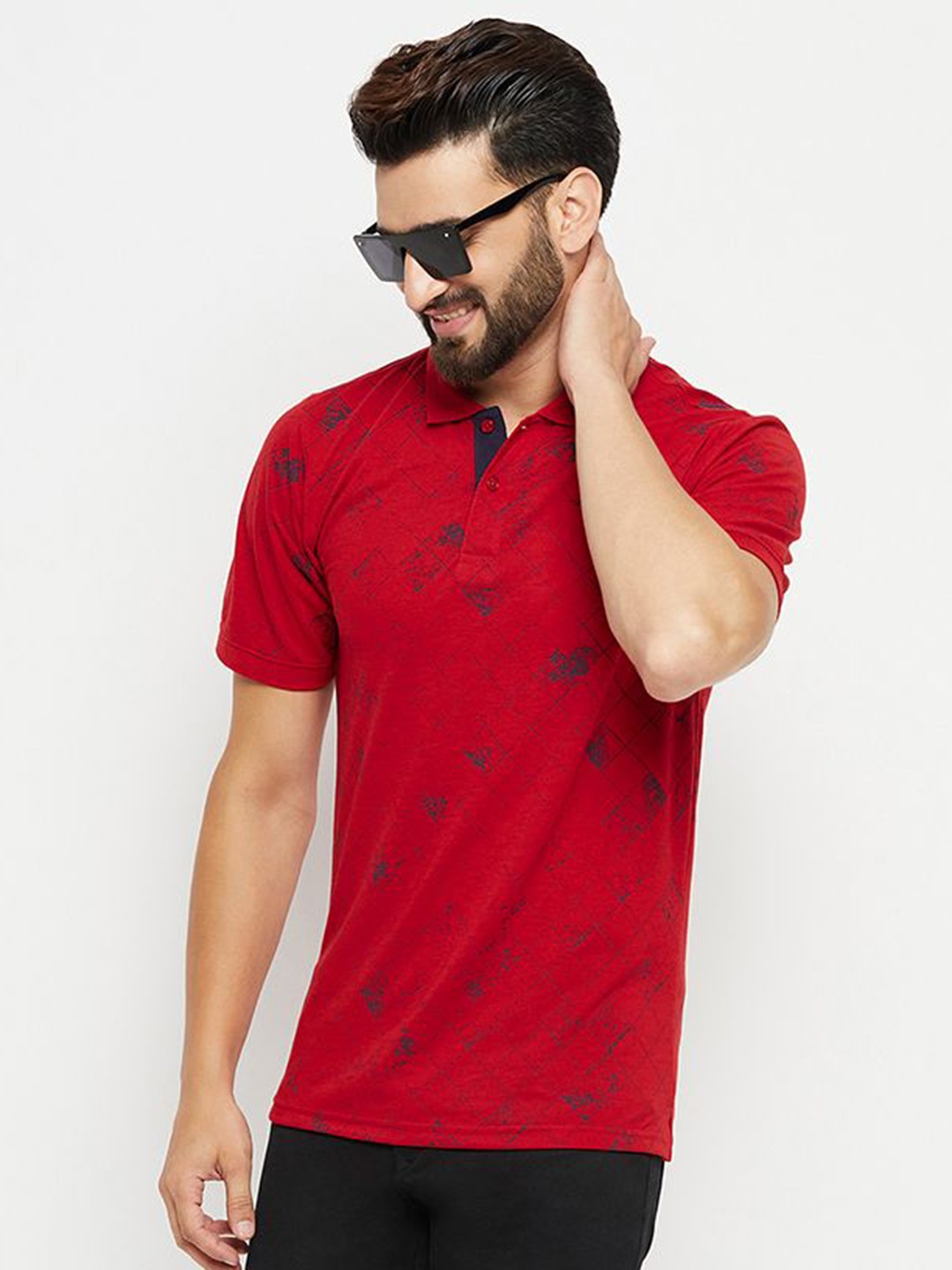 

XFOX Men Printed Polo Collar T-shirt, Red