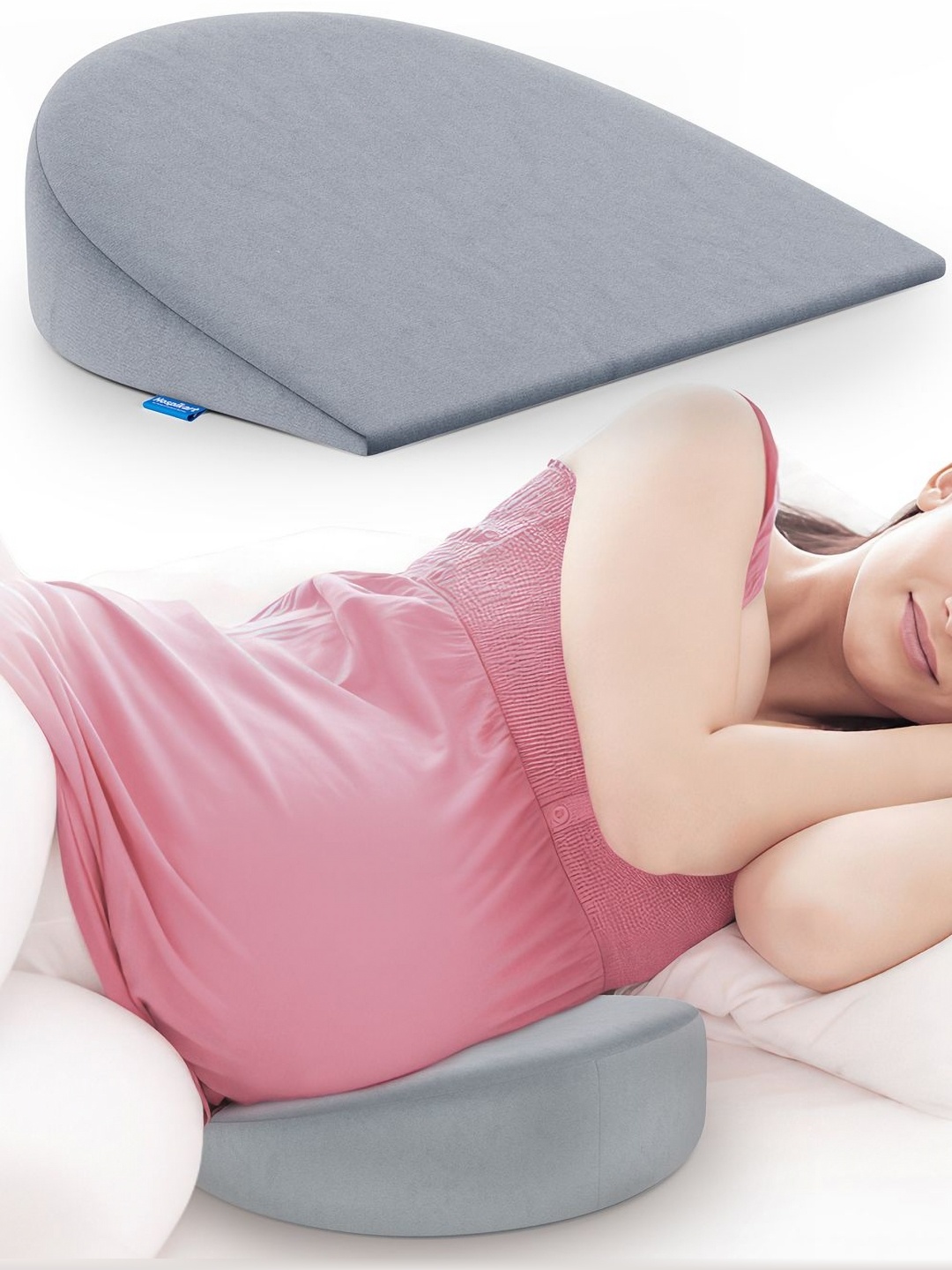 

HOSPIKART Grey Memory Foam Filled Faux Velvet Breathable Maternity Pillow