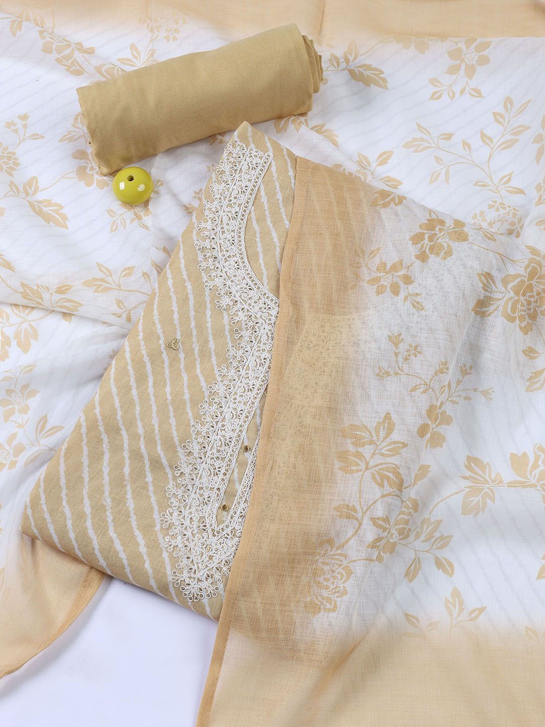 

Meena Bazaar Leheriya Printed Linen Unstitched Dress Material, Yellow