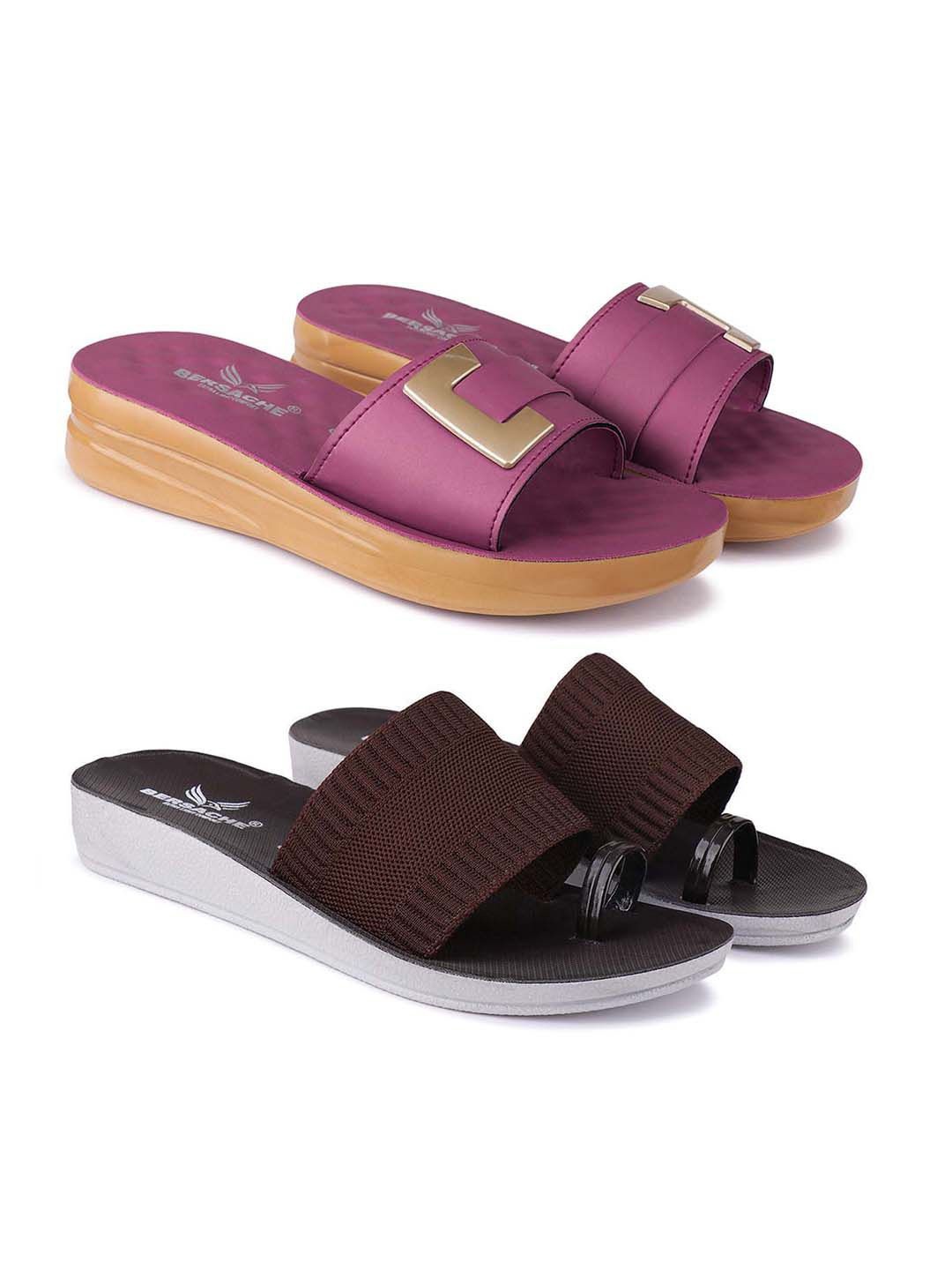 

BERSACHE Pack of 2 Women Open Toe Flats, Purple