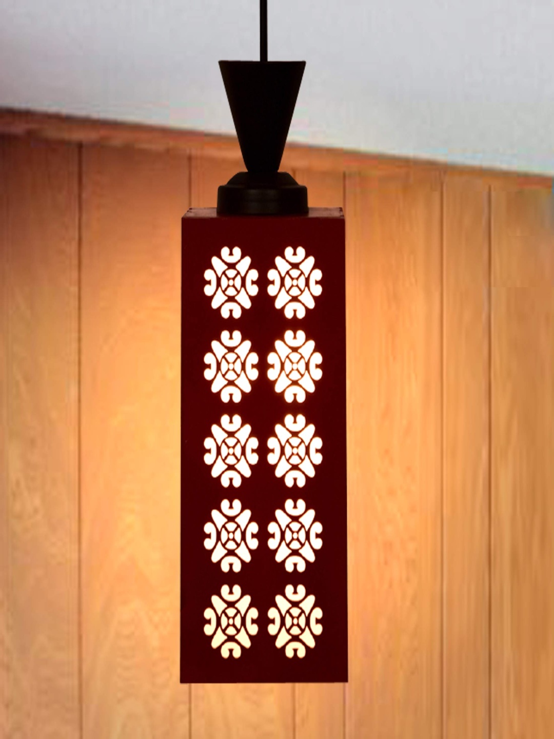 

Gojeeva Red & White Textured Wooden Square Shaped Contemporary Ceiling Lamp