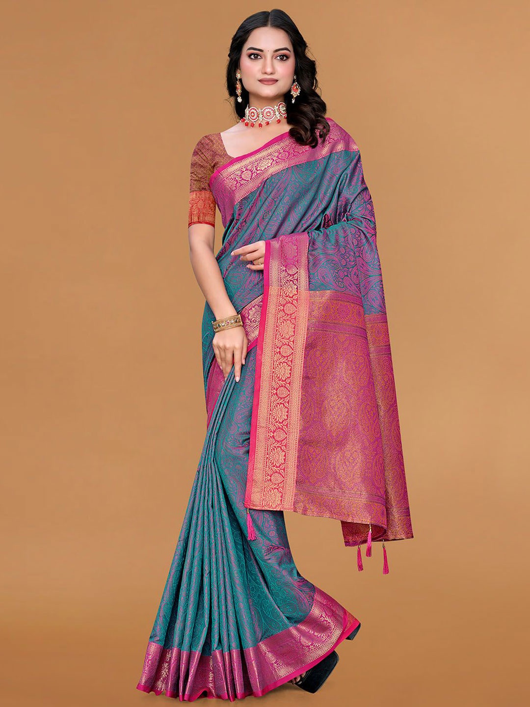 

Meena Bazaar Woven Design Zari Saree, Blue