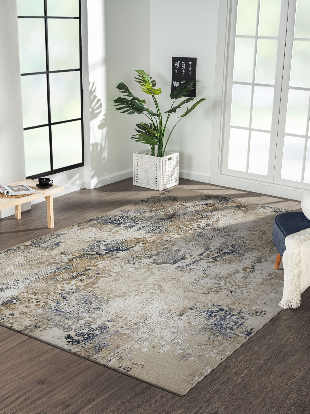 

OBSESSIONS Beige Abstract Printed Anti-Skid Polyester Carpet