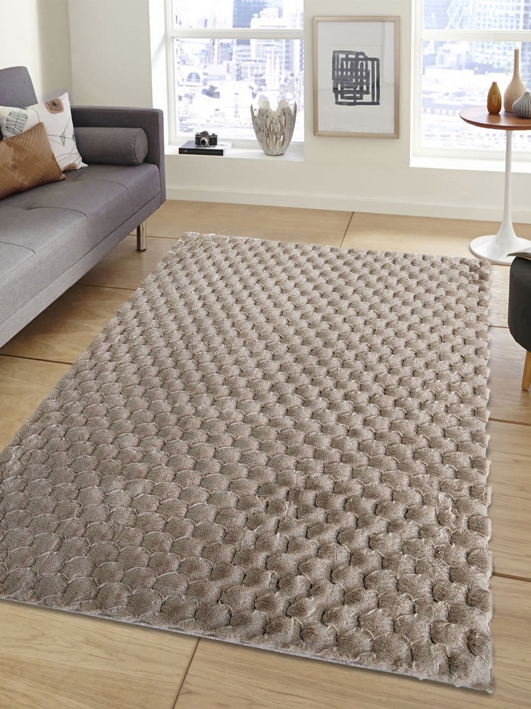 

OBSESSIONS Beige Abstract Textured Anti-Skid Carpet