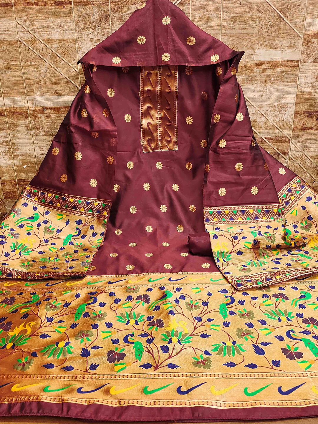 

Blissta Unstitched Dress Material, Maroon