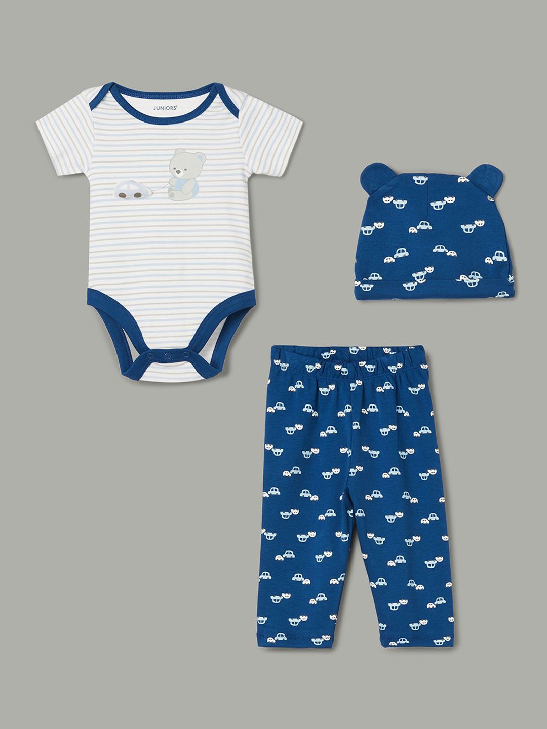 

Juniors by Lifestyle Infant Boys Printed Pure Cotton Baby Apparel Gift Set, Blue