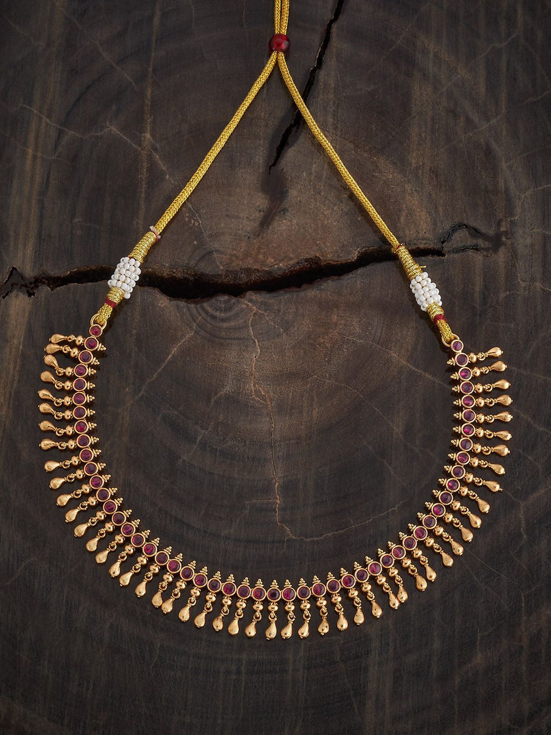 

Kushal's Fashion Jewellery Copper Gold-Plated Stone Studded Antique Necklace