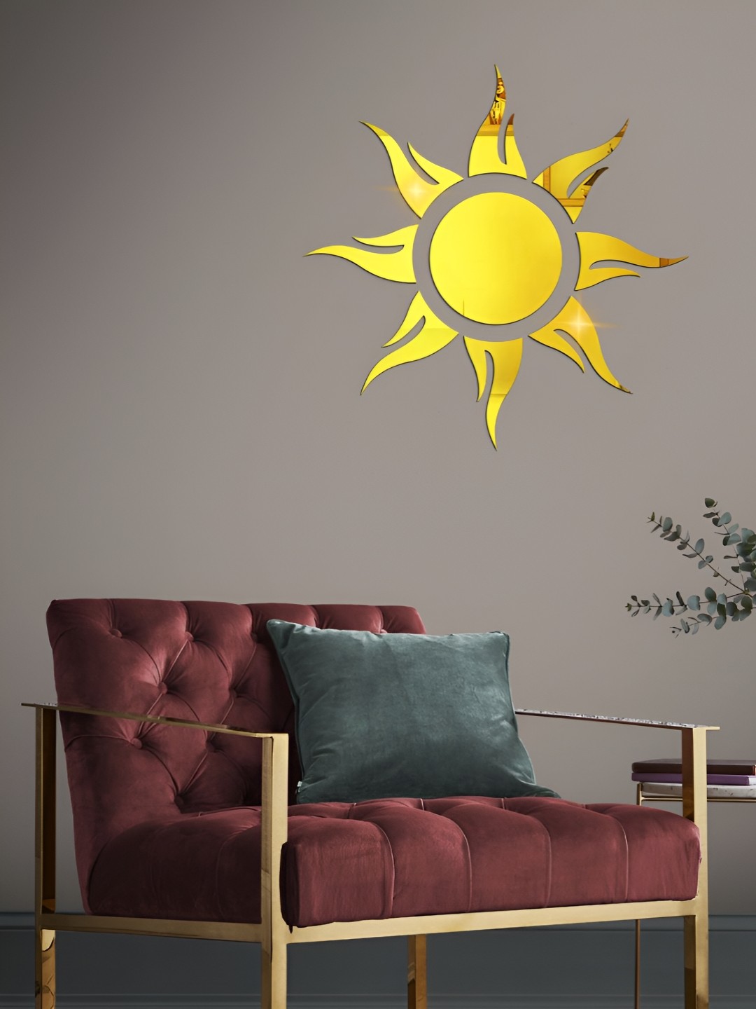 

WallDaddy Gold Toned Sun Mirror Wall Sticker