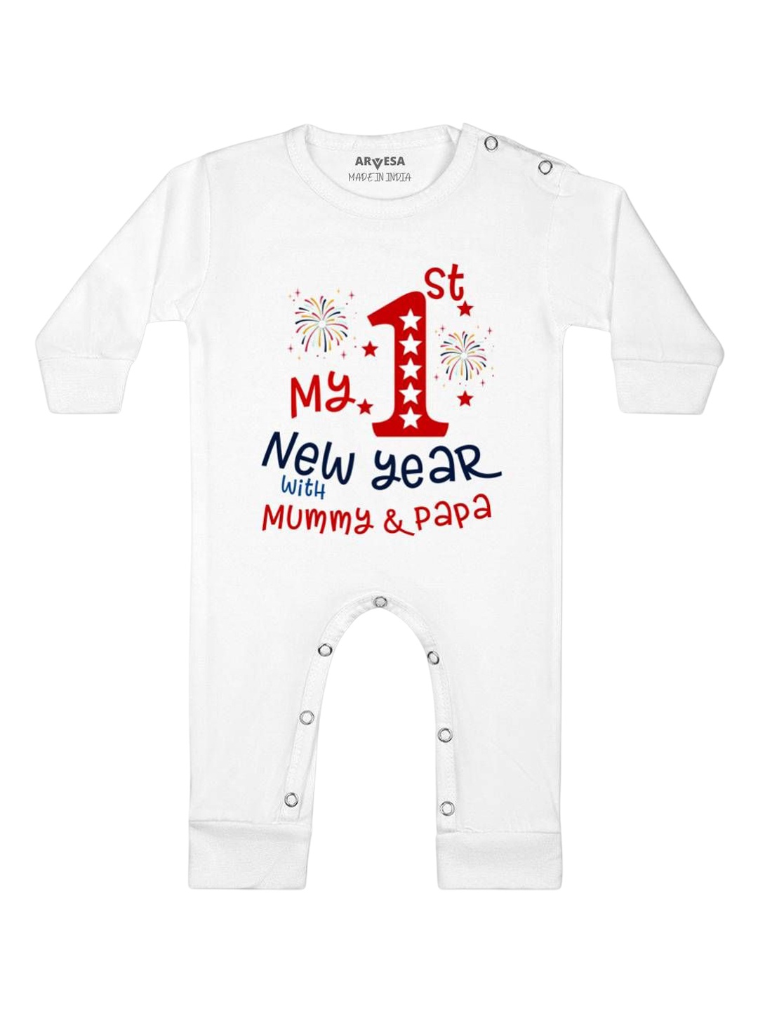 

Arvesa First New Year Printed Baby Romper, White