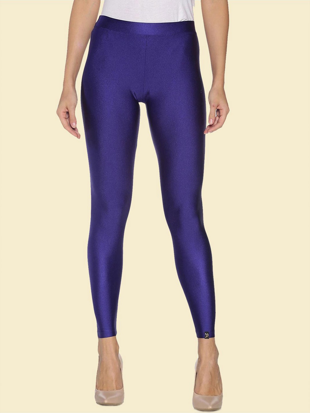 

TWIN BIRDS Women Nylon Solid Blue Shimmer Leggings