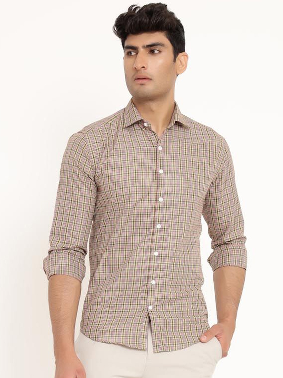 

Tistabene Men Opaque Checked Casual Shirt, Yellow