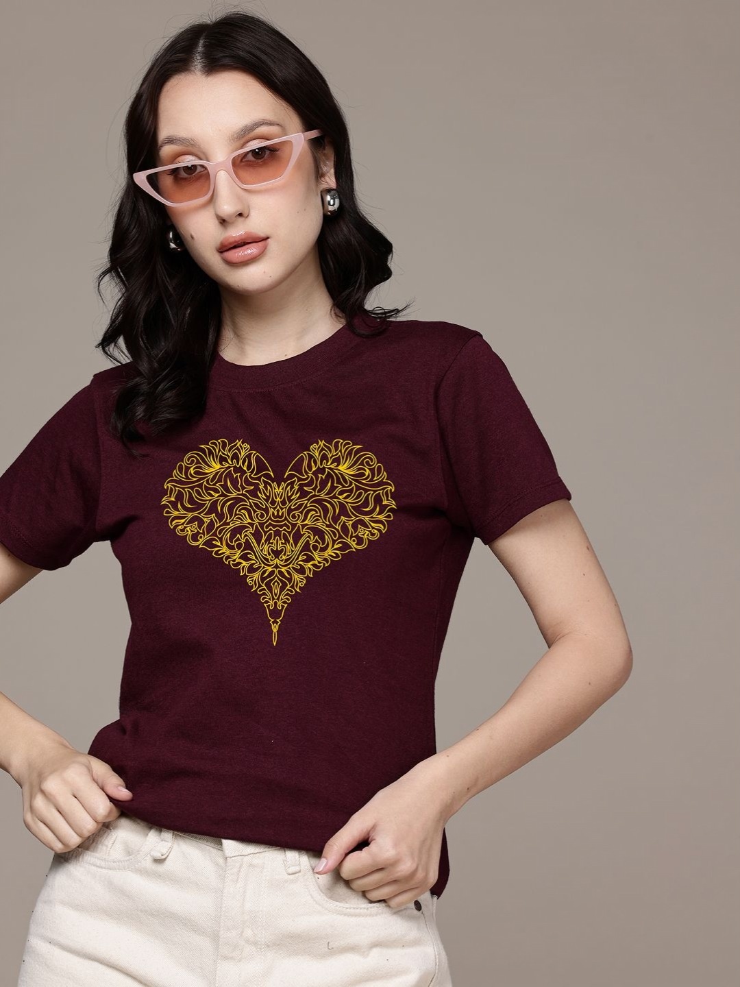 

Moda Rapido Women Printed T-shirt, Burgundy