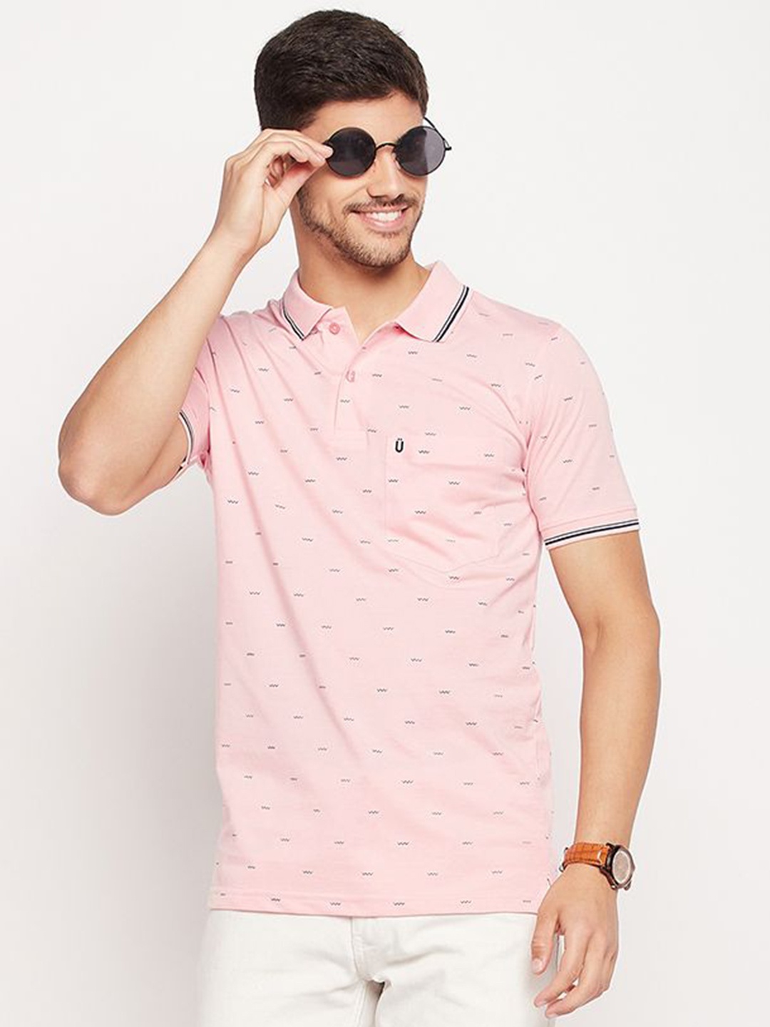 

UNIBERRY Men Printed Polo Collar T-shirt, Pink