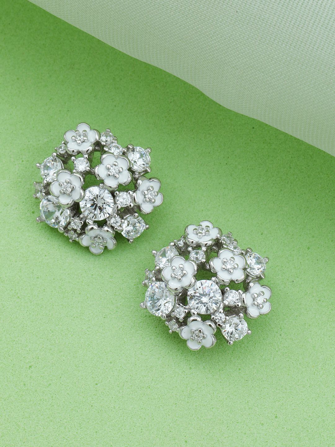 

MAIRA 925 Sterling Silver Rhodium-Plated Cubic Zirconia Floral Studs