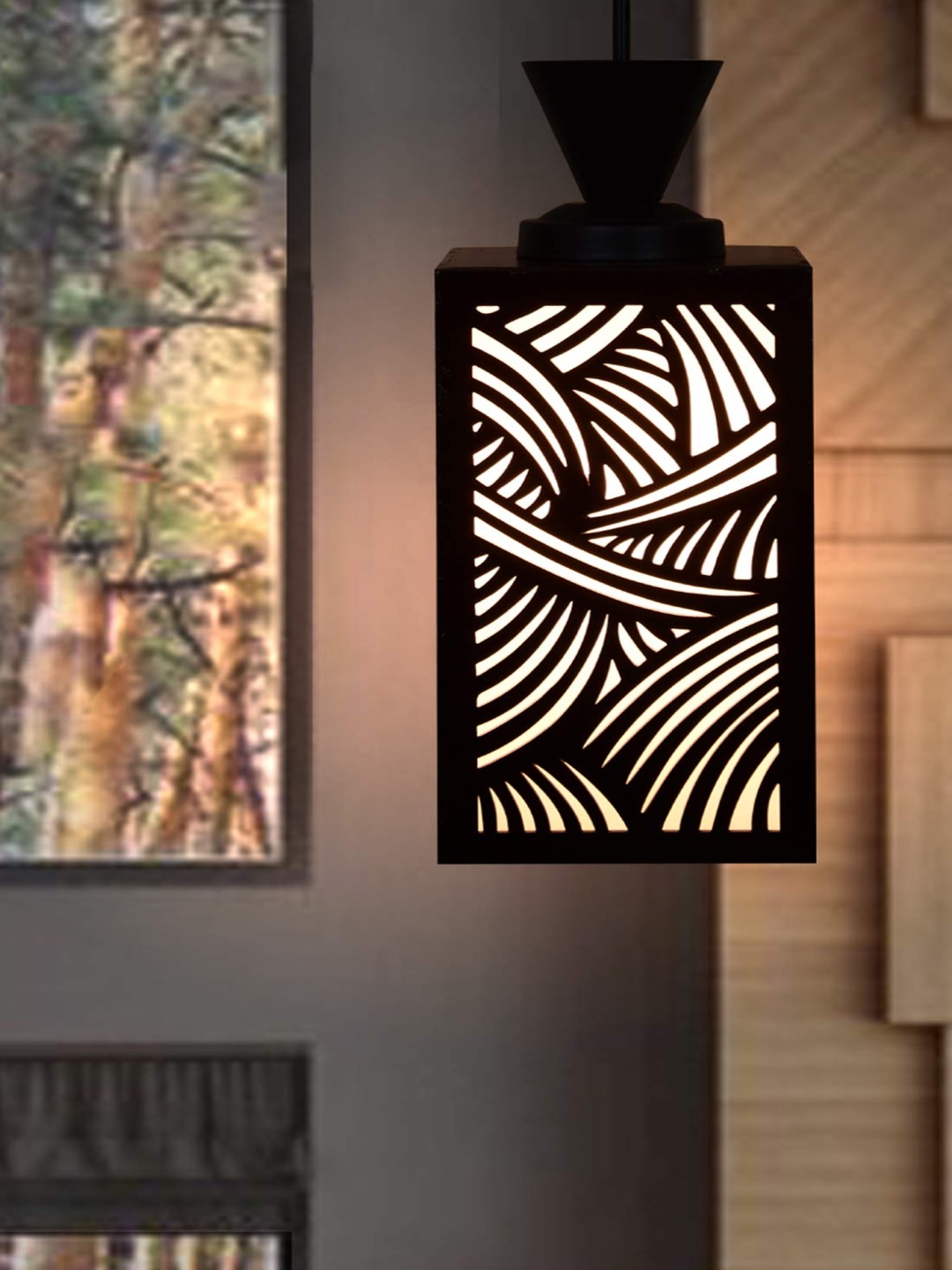 

Gojeeva Black and White Wooden Textured Contemporary Square Shaped Wall Lamp