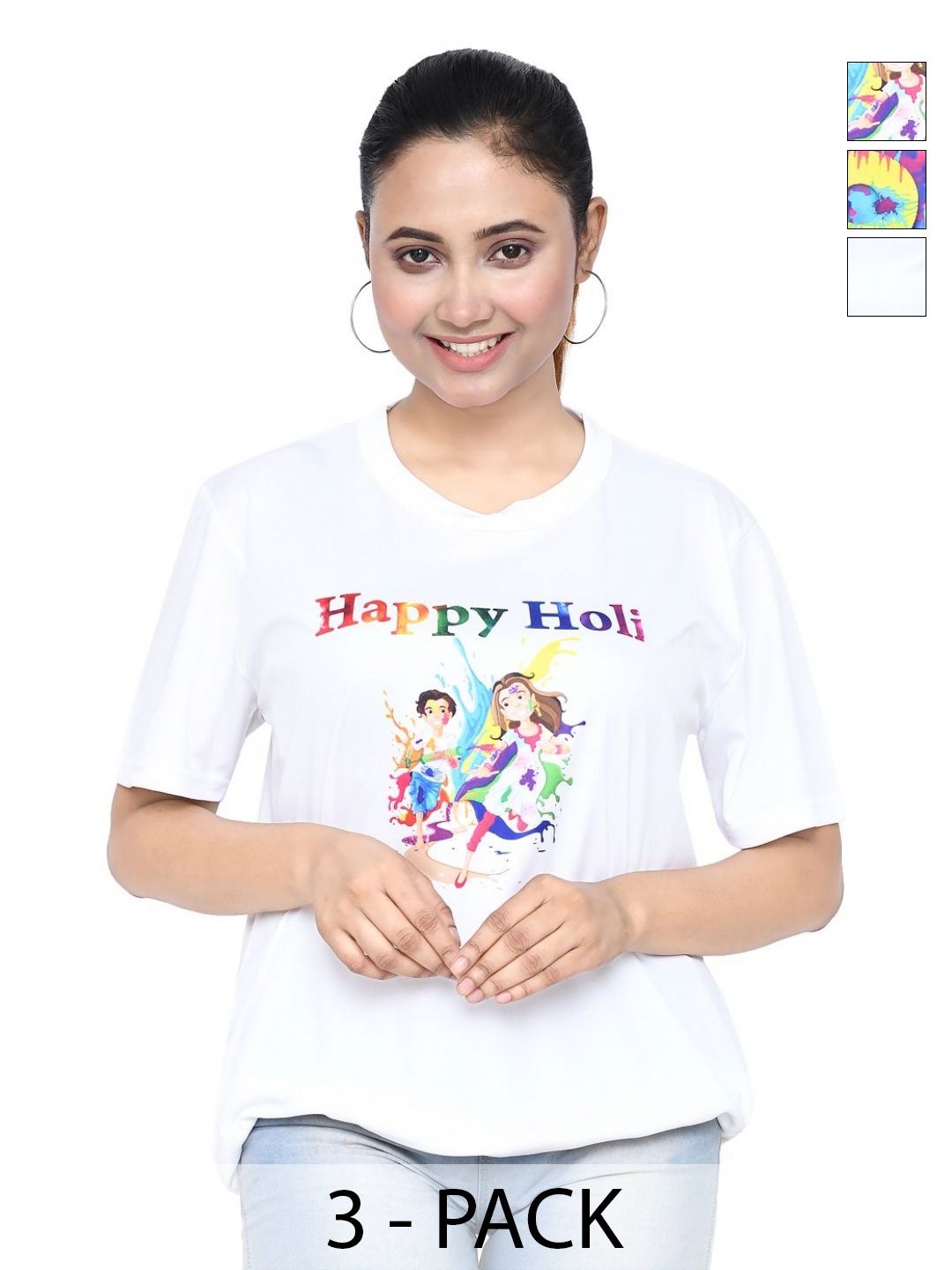 

RAPL Women 3 Printed Applique T-shirt, White