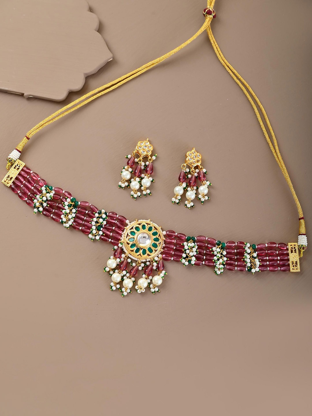 

STYYO Gold-Plated Kundan-Studded & Artificial Beaded Jewellery Set