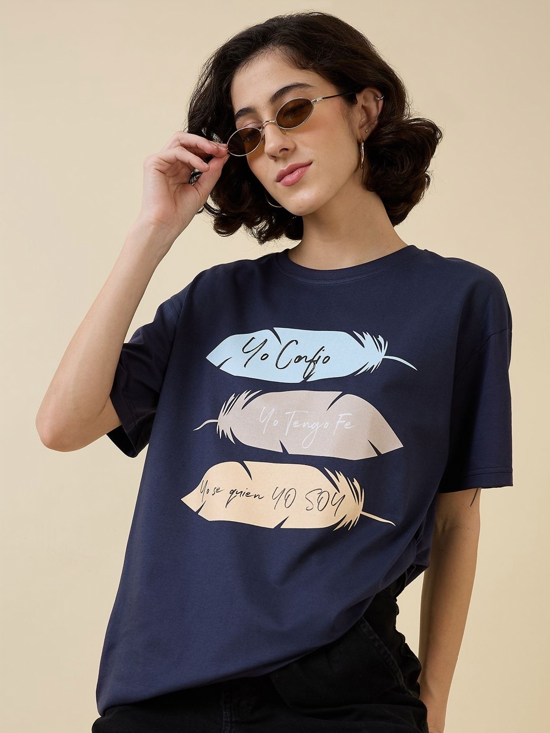 

Mast & Harbour Women Printed T-shirt, Navy blue