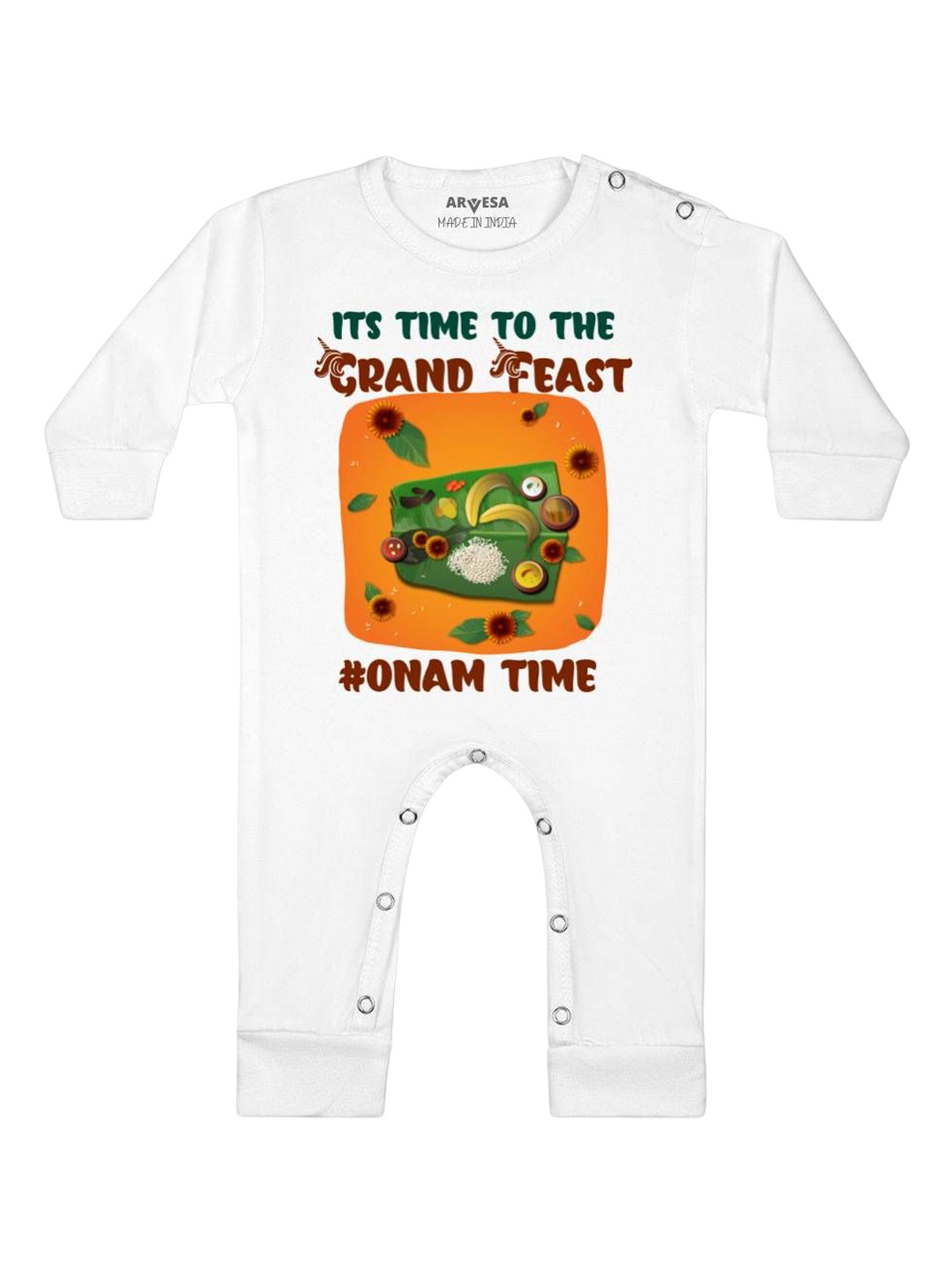 

Arvesa First Onam Printed Baby Romper, White
