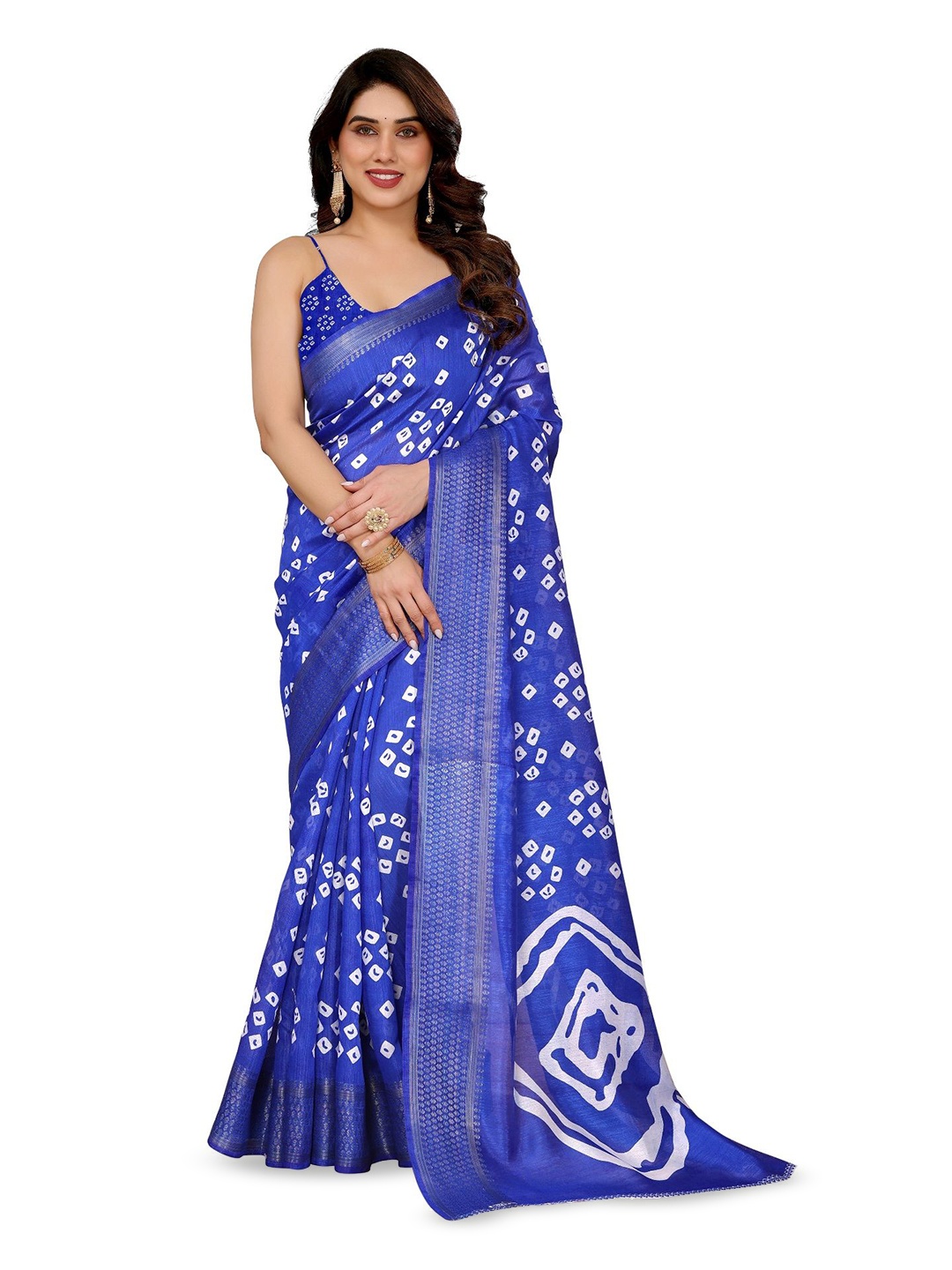 

Moda Rapido Bandhani Zari Saree, Navy blue