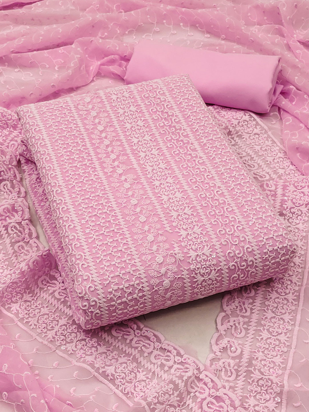 

Rangtulika Ethnic Motifs Embroidered Unstitched Dress Material, Pink