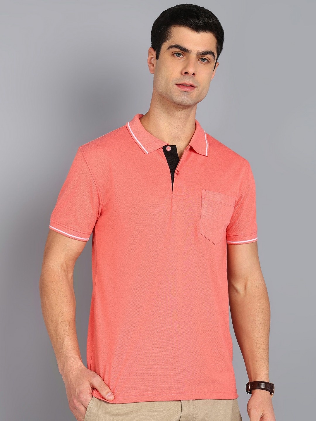 

XFOX Men Polo Collar T-shirt, Coral