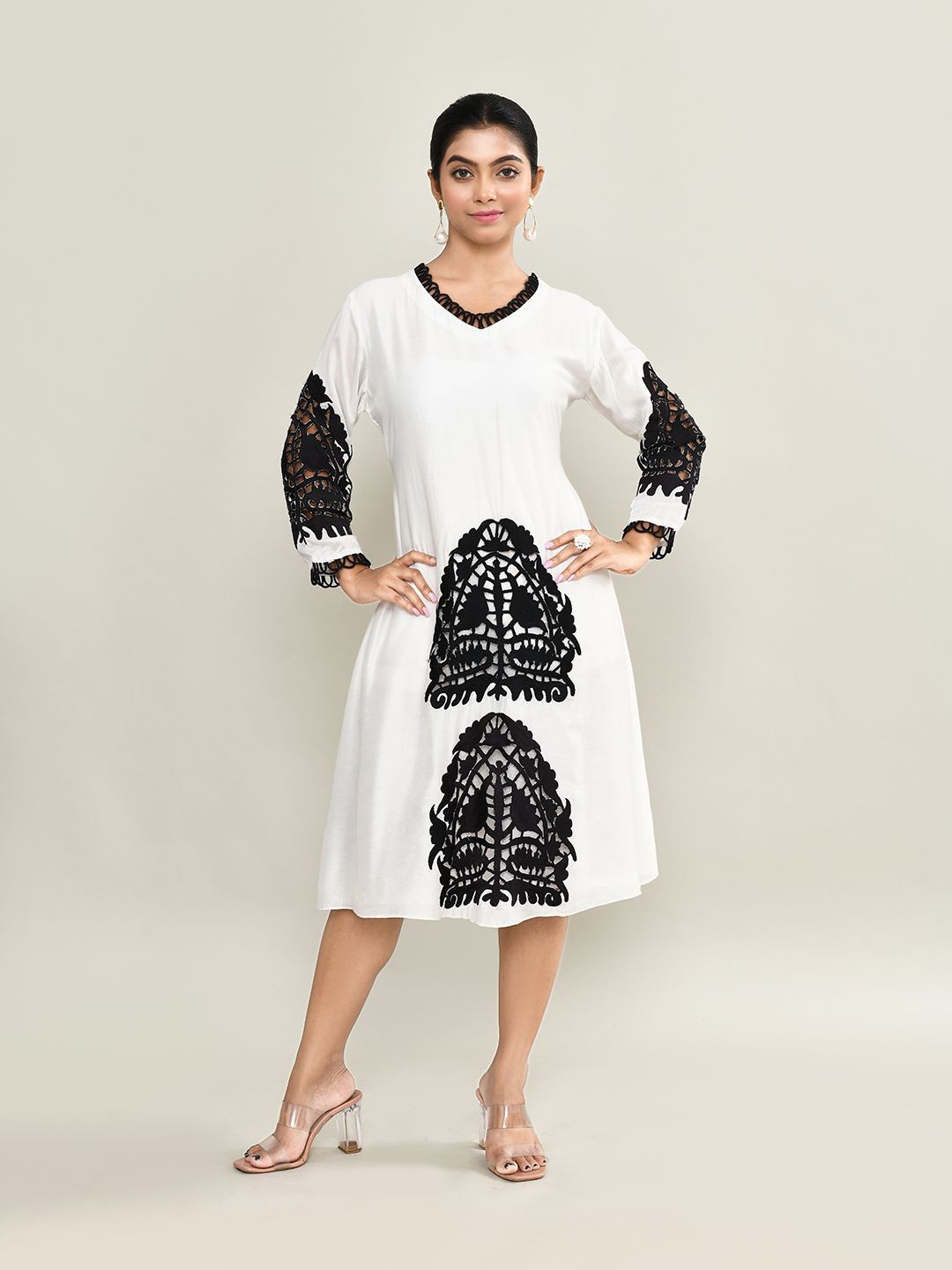 

The Maple Embroidered A-Line Maxi Dress, White