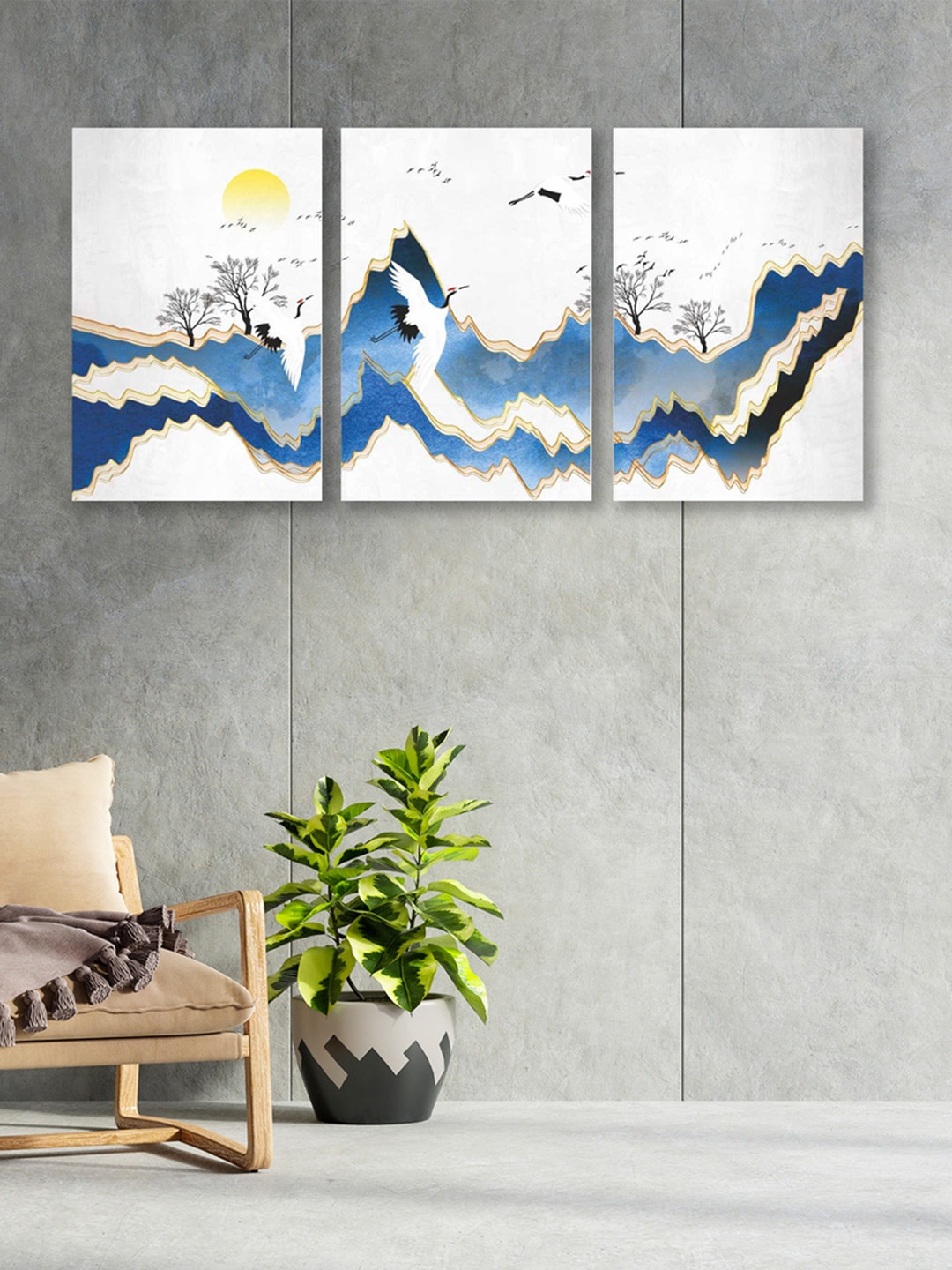 

CVANU Blue& White 3-Pcs Floral &Botanical Canvas Wall Paintings