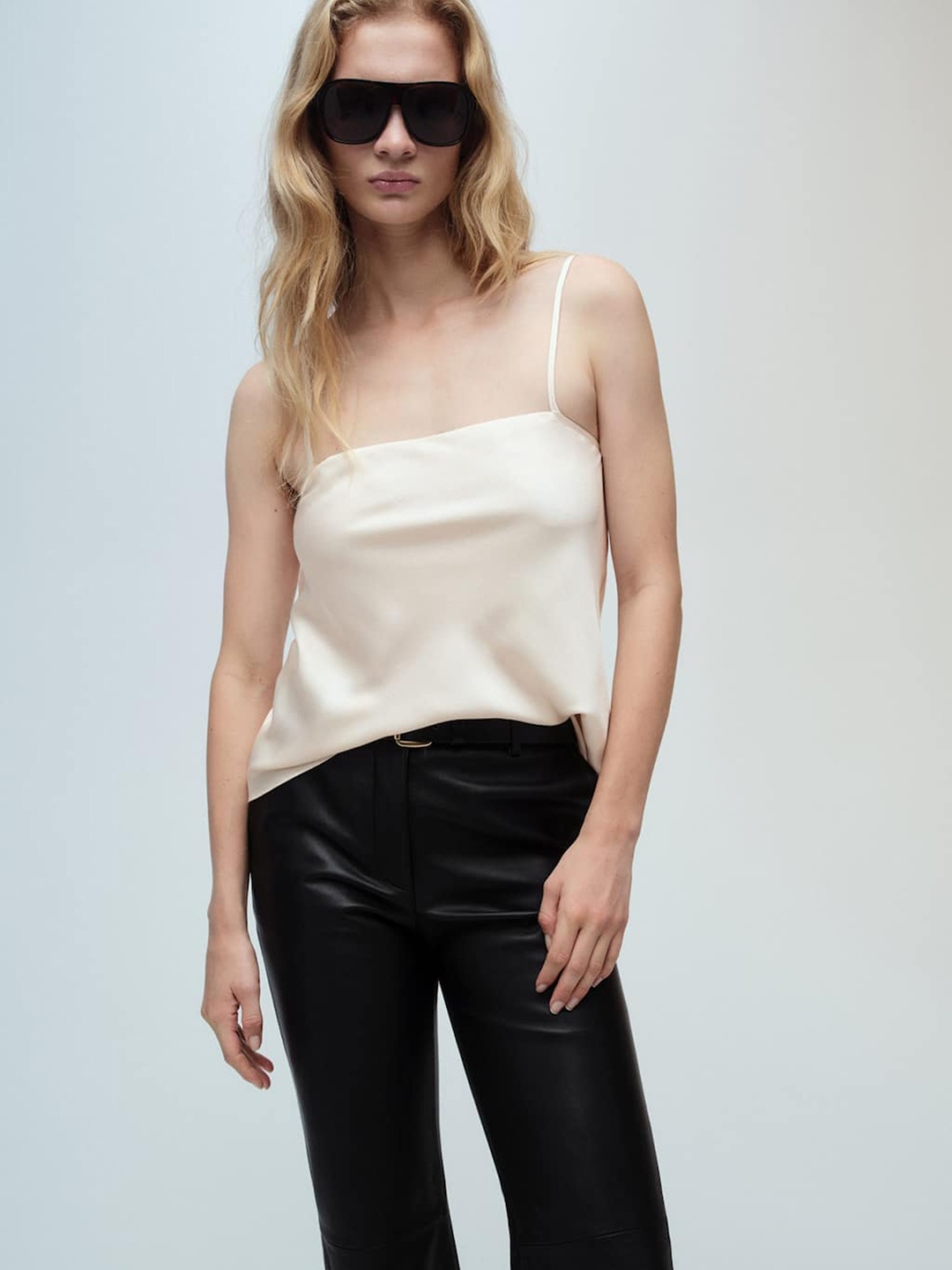 

MANGO Satin Finish Cami Top, Cream