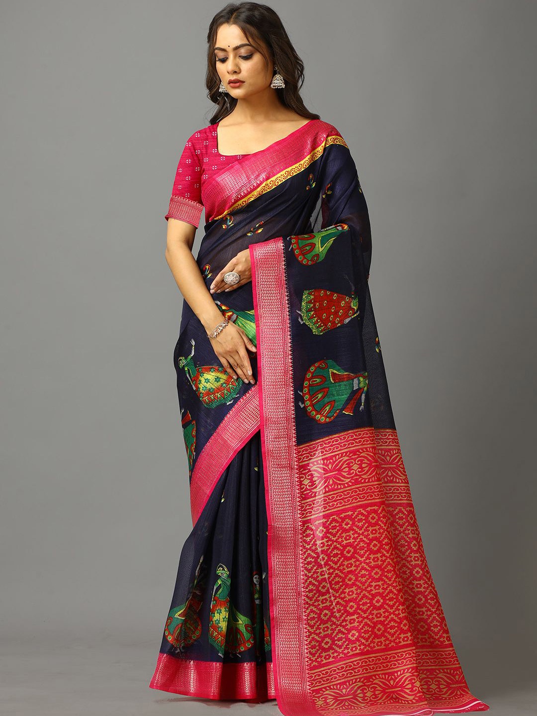 

VIRENDRA TEXTILES Ethnic Motifs Saree, Blue