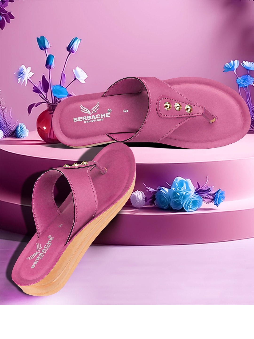 

BERSACHE Set Of 2 Ultra Soft Technology Open Toe Flats, Pink