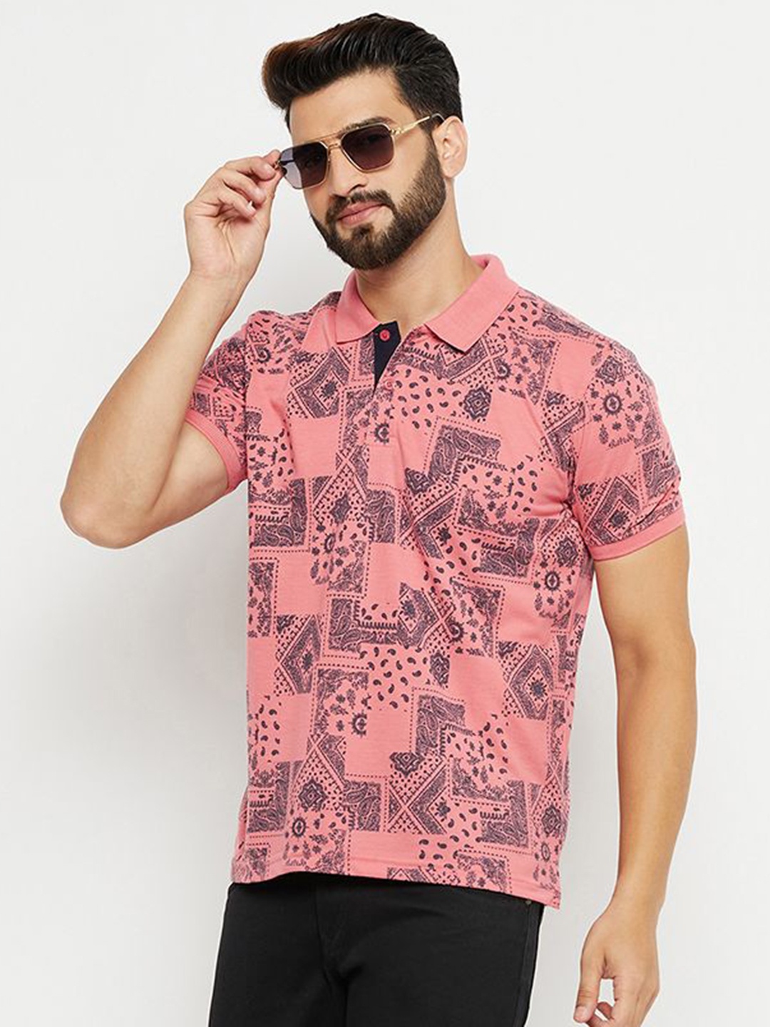 

XFOX Men Printed Polo Collar T-shirt, Pink