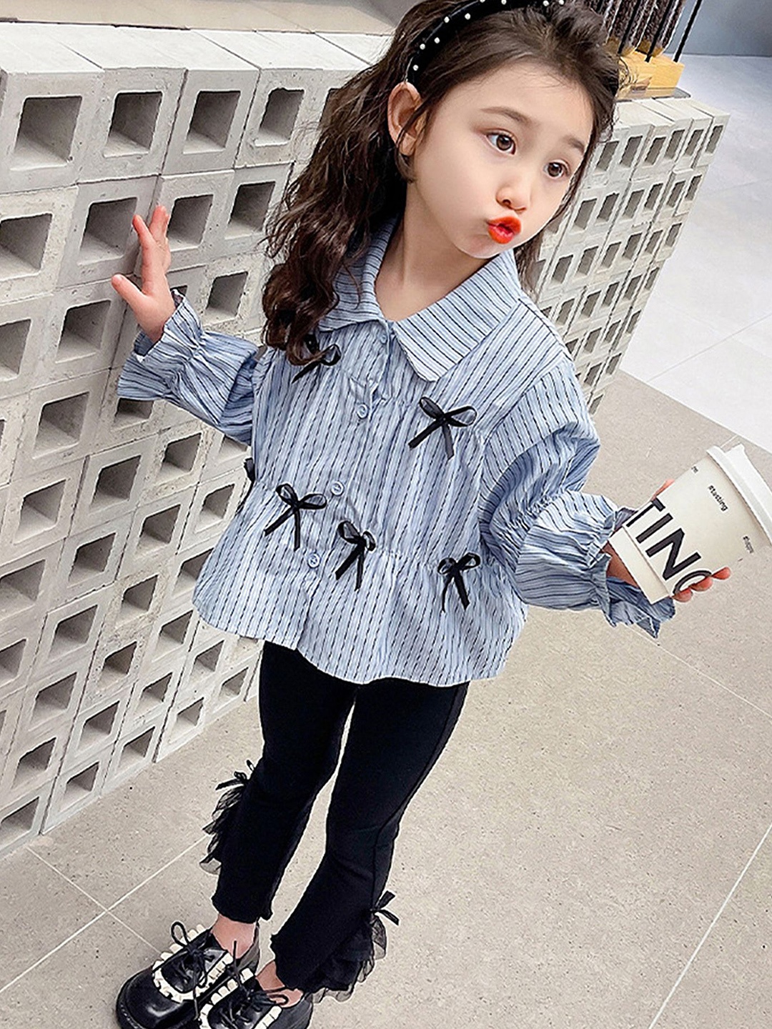 

LULU & SKY Girls Striped Peter Pan Top With Trousers, Blue