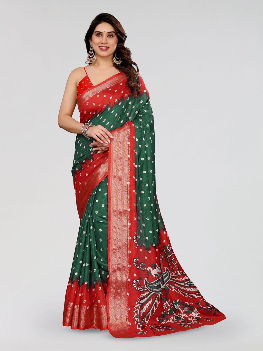 

Moda Rapido Zari Silk Blend Saree, Green