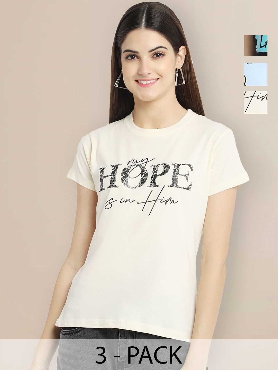 

Metronaut Women Typography 3 Printed Applique T-shirt, Multi