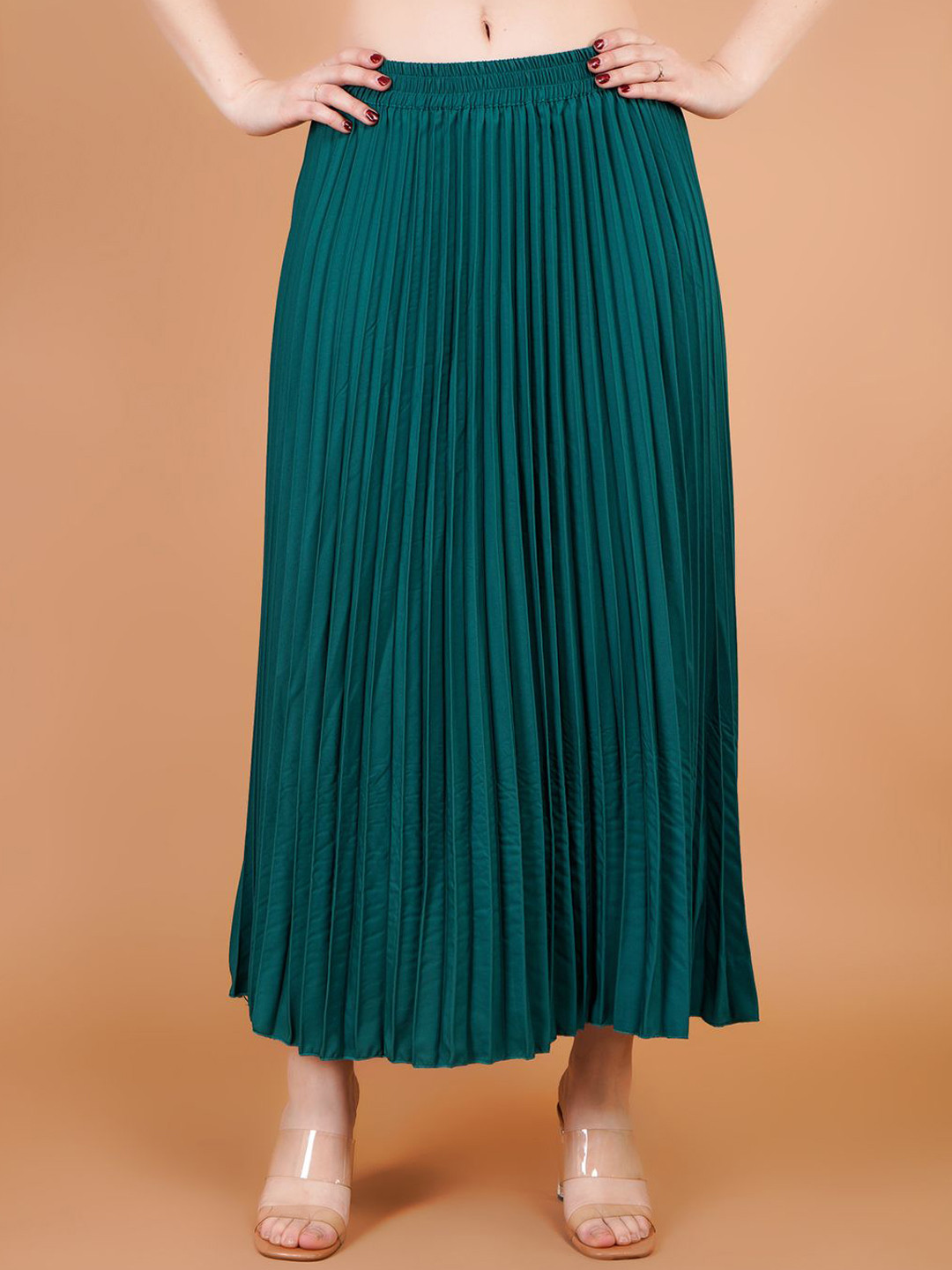 

Zionity Accordion Pleated A-Line Maxi Skirt, Green
