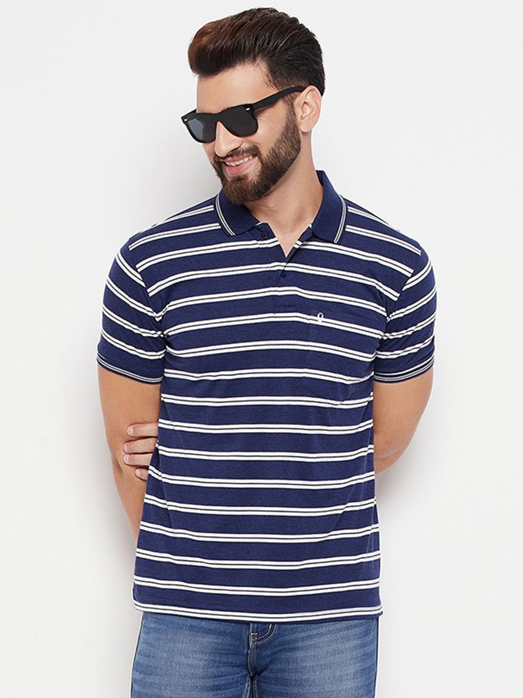 

UNIBERRY Men Striped Polo Collar T-shirt, Blue