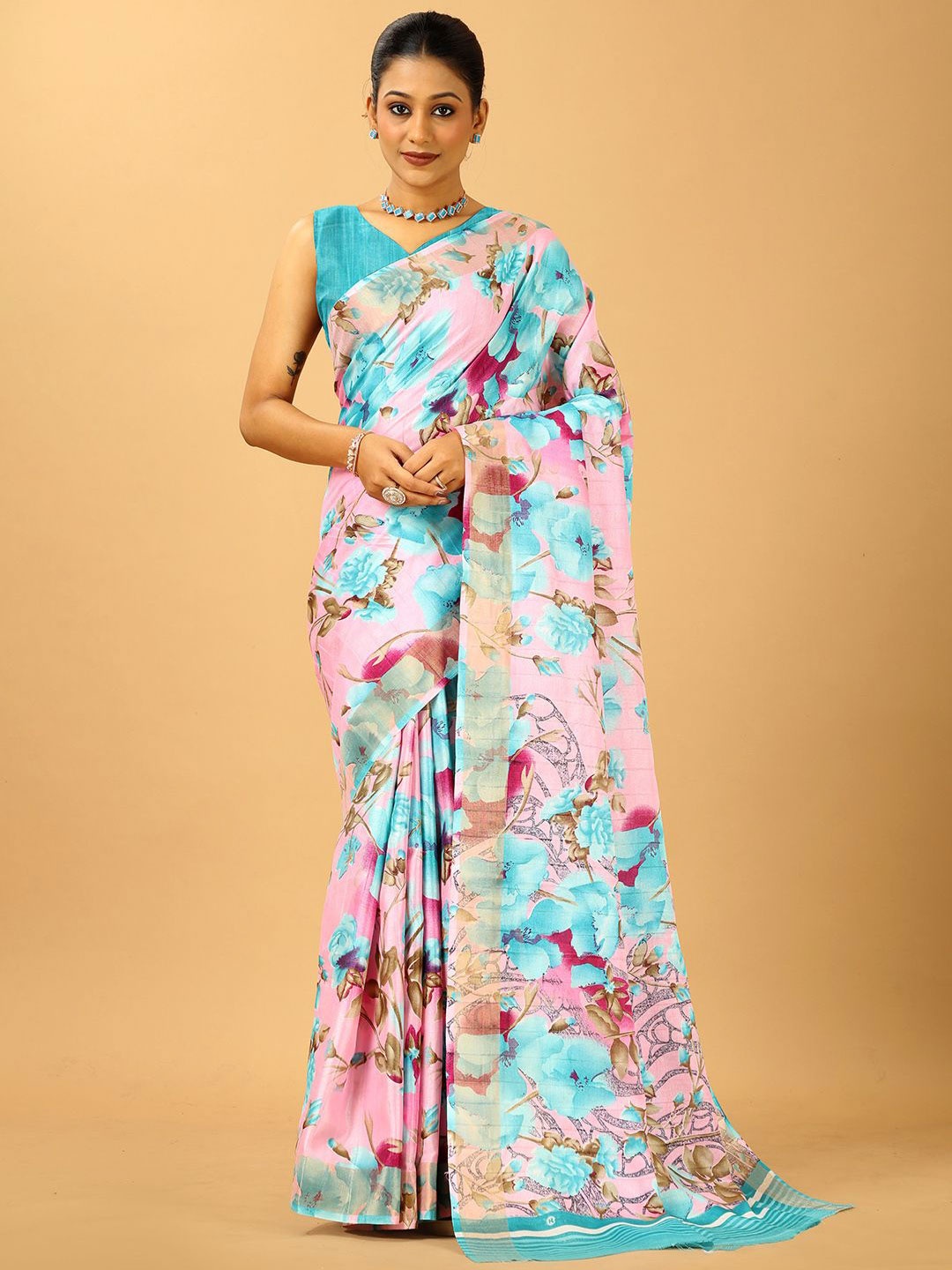 

NIRMAL CREATION Floral Saree, Blue