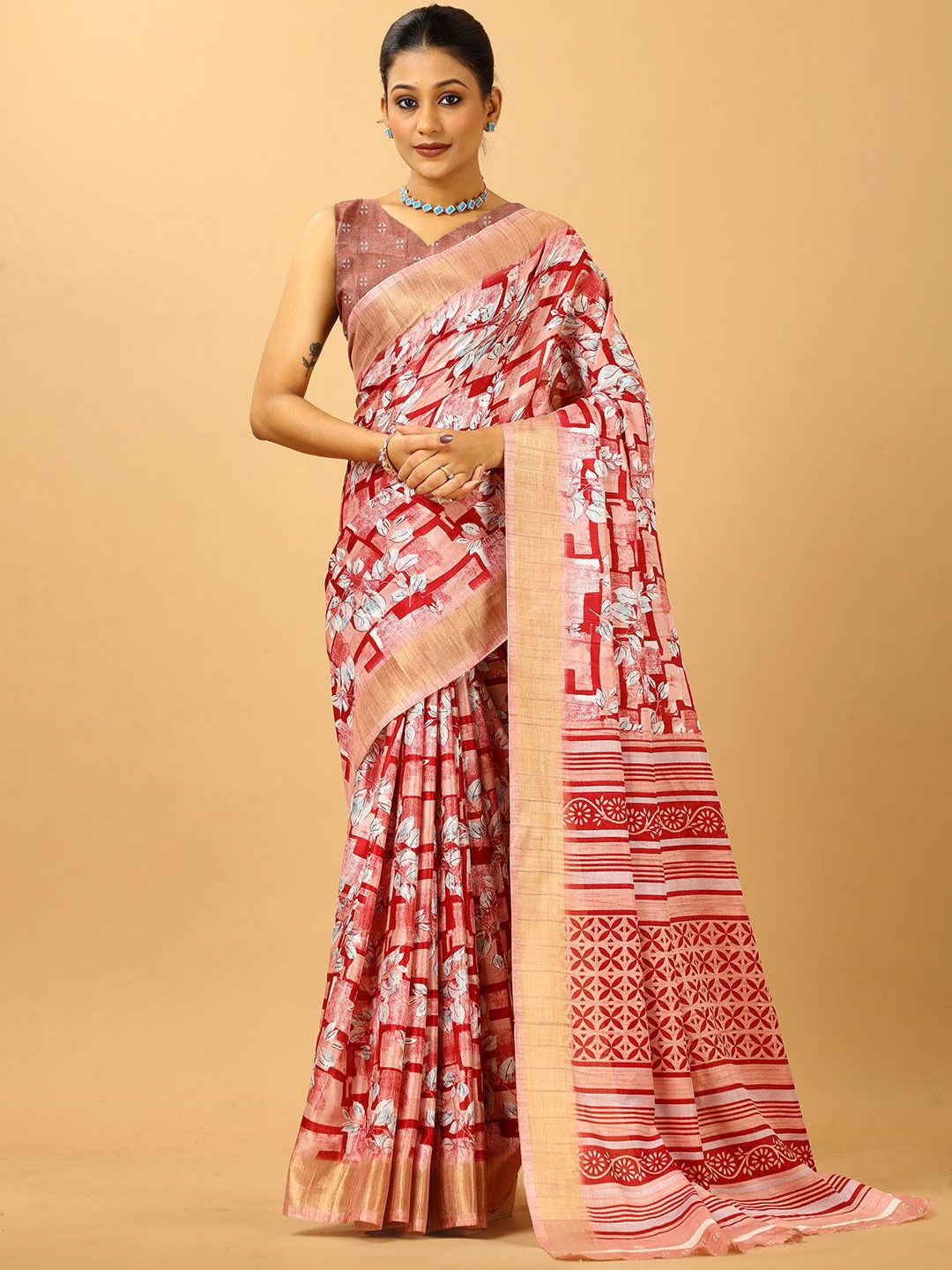 

NIRMAL CREATION Floral Saree, Pink