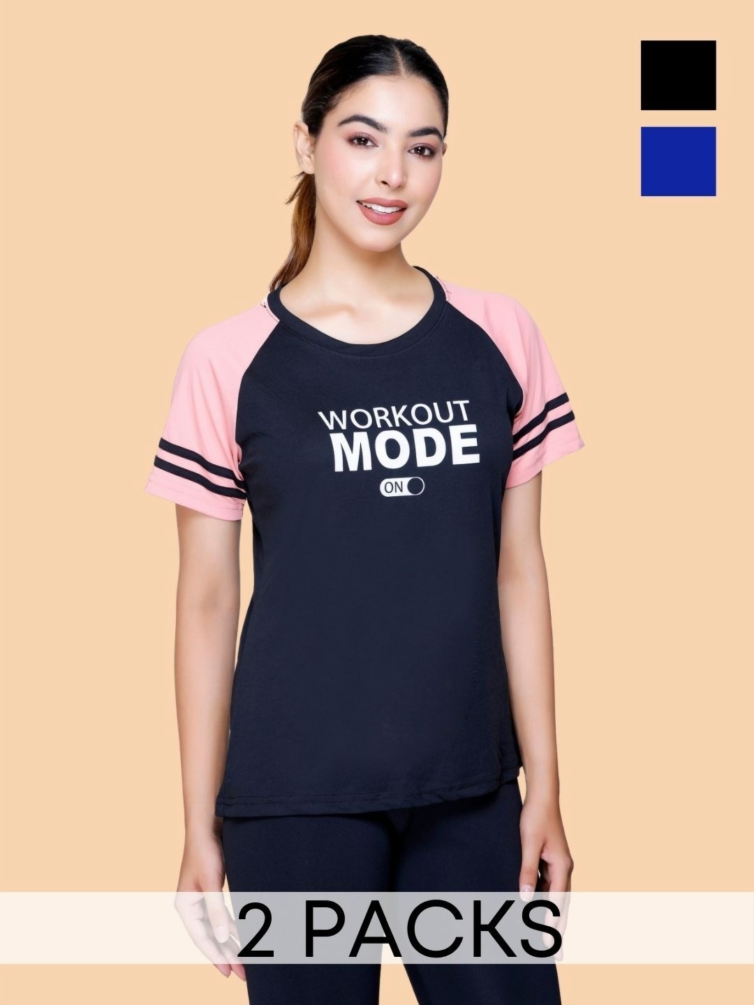 

White Moon Women 2 Printed Applique T-shirt, Black