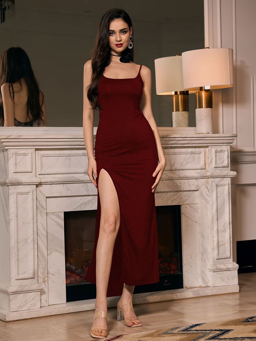 

TRAQUILA Bodycon Maxi Dress, Maroon