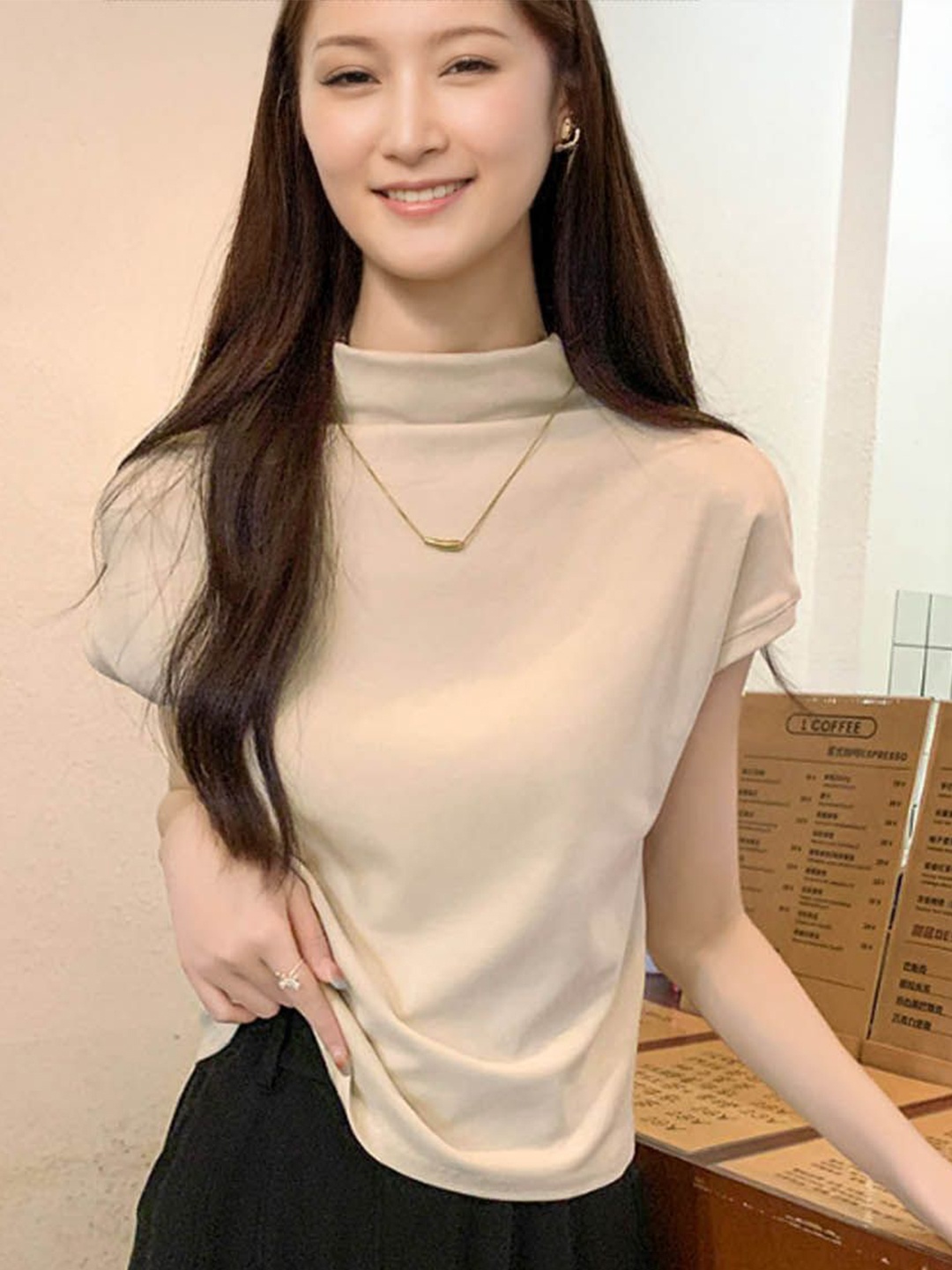 

StyleCast Extended Sleeves Cotton Top, Beige