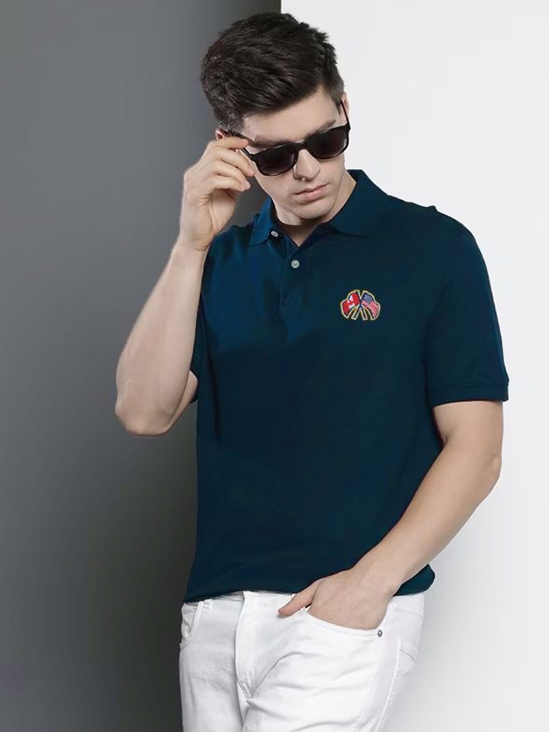 

MERRIMENT Men Solid Polo Collar Cotton T-shirt, Navy blue