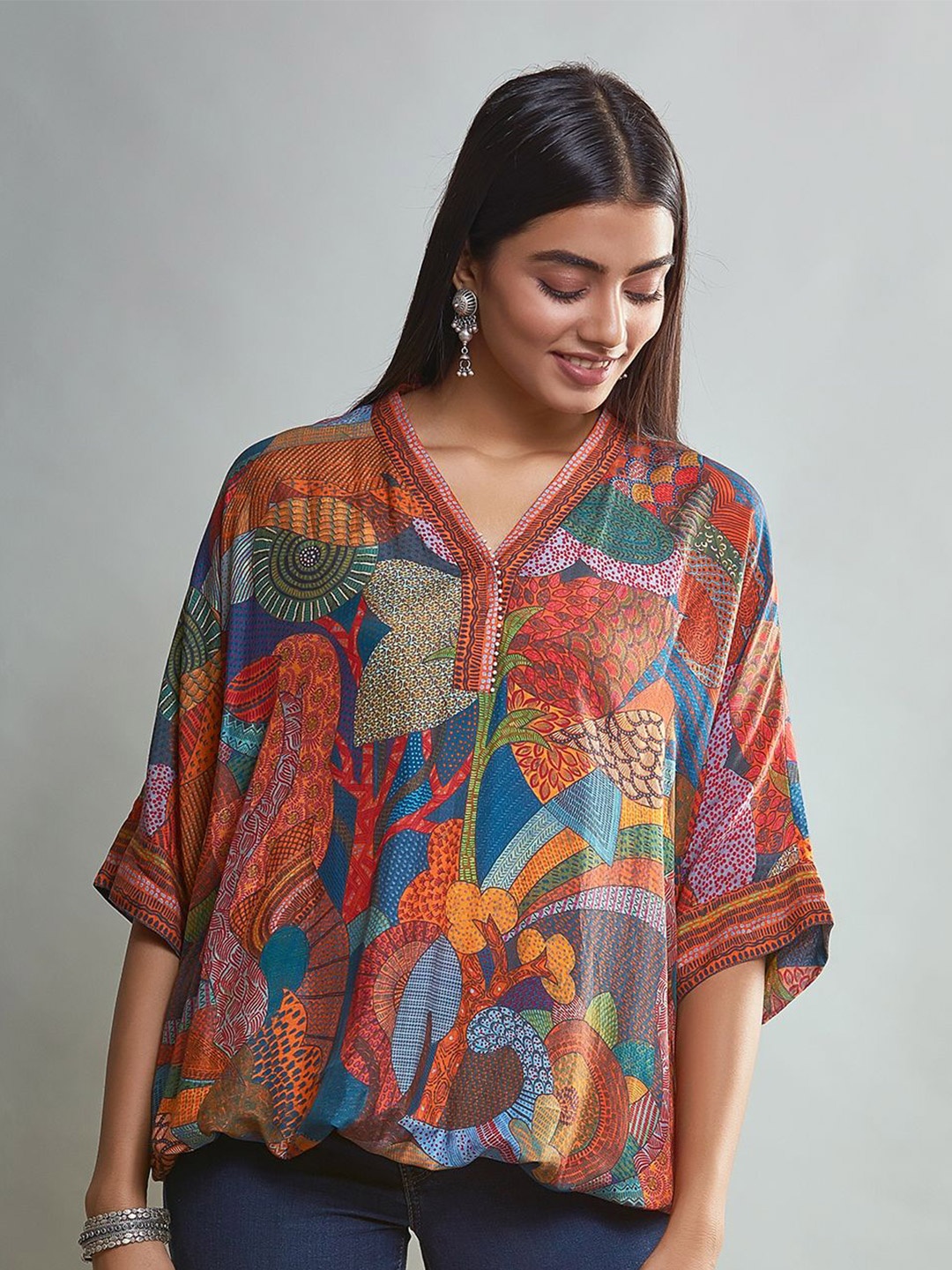 

SAUNDH Women Printed Balloon Top, Blue