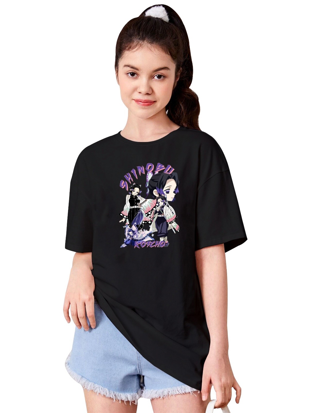 

BAESD Girls Graphic Printed Round Neck Cotton Oversized T-shirt, Black
