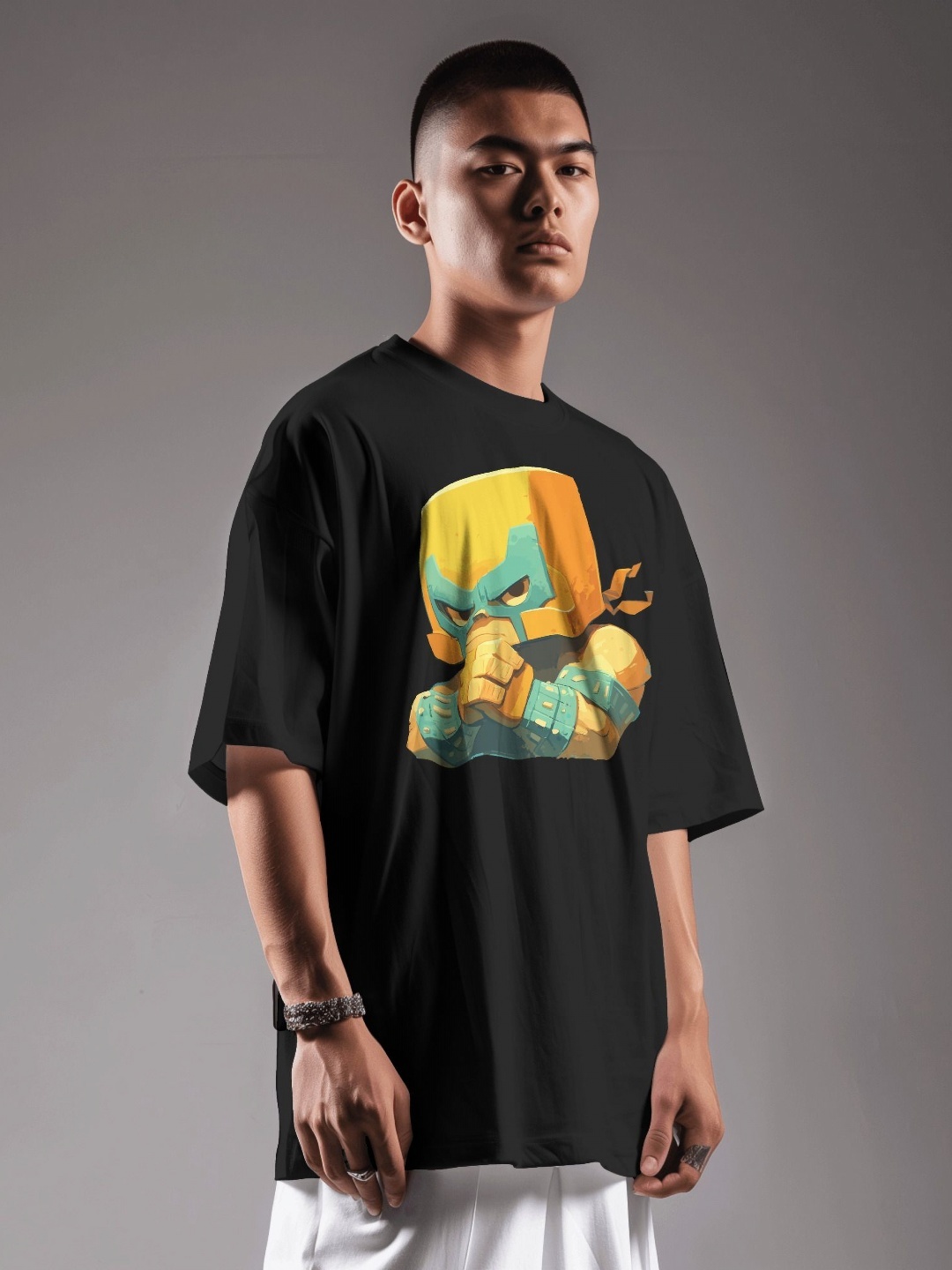 

C CALOYA Men Printed Applique T-shirt, Black