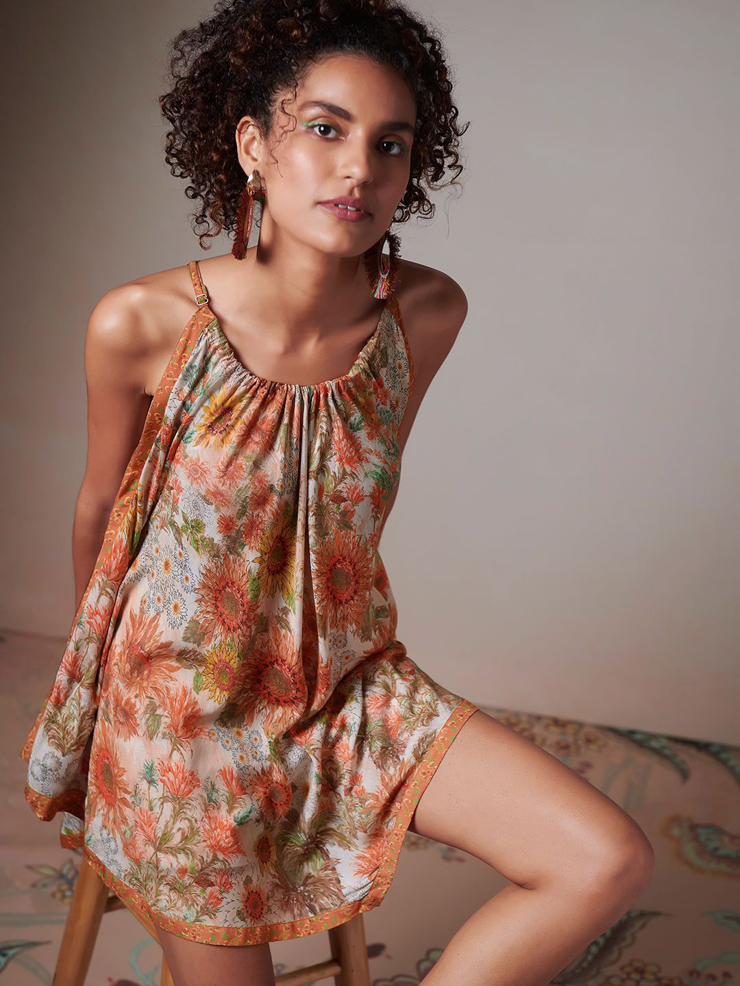 

SAUNDH Women Floral Printed A-Line Top, Rust