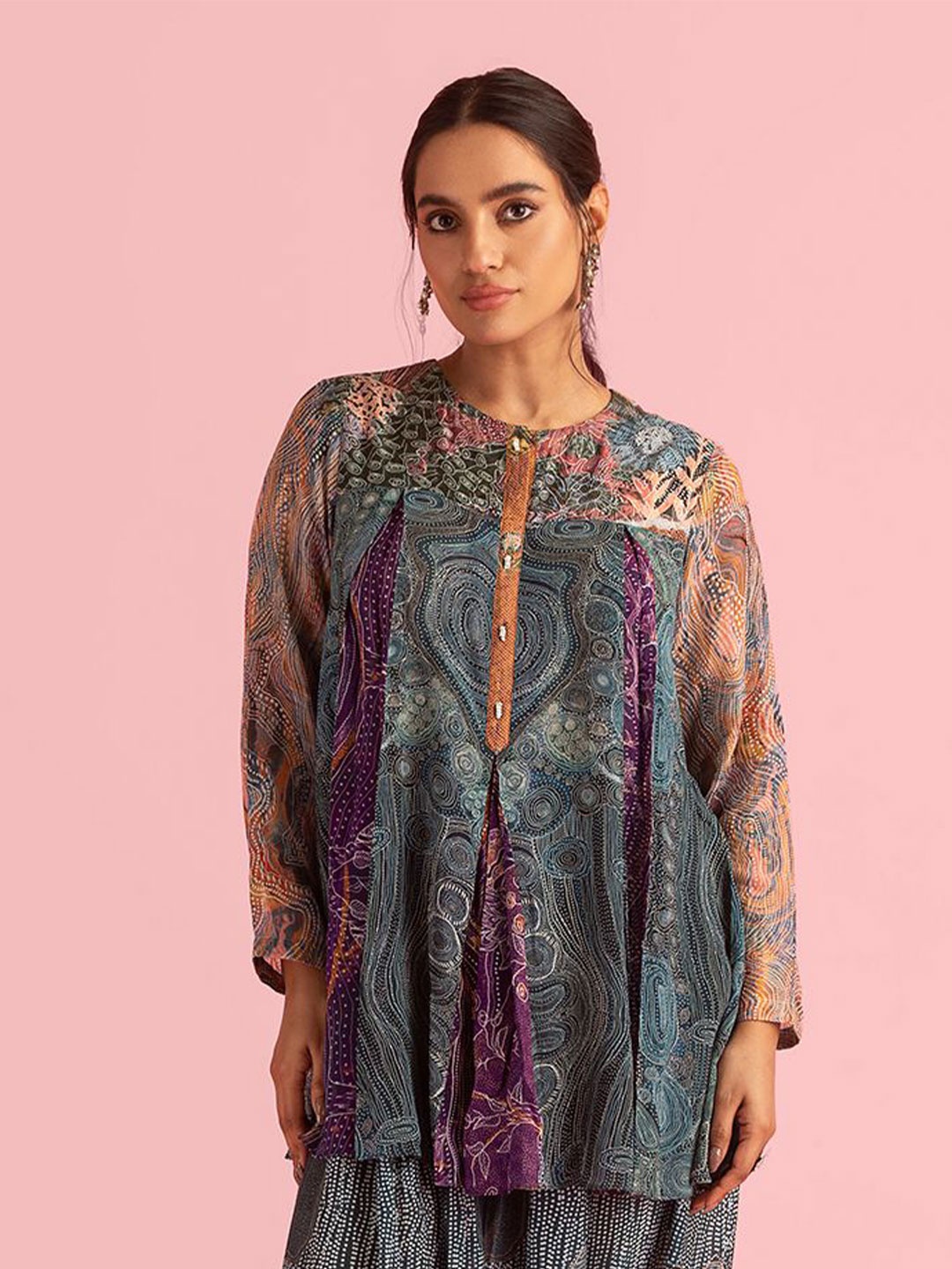 

SAUNDH Women Abstract Printed A-Line Georgette Top, Blue